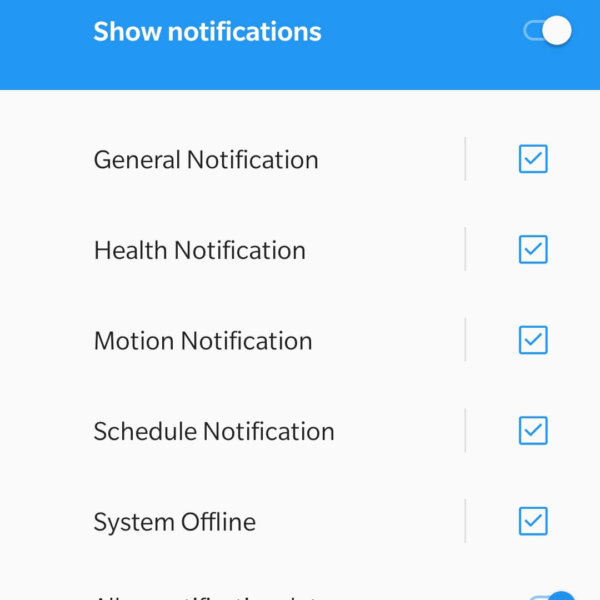 Camera notification settings.