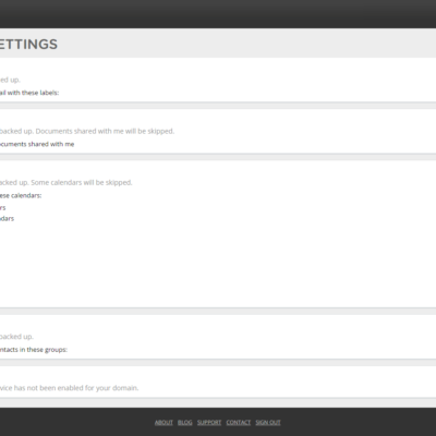 Spanning Settings Page