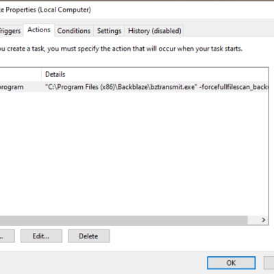 Task Scheduler Action Tab