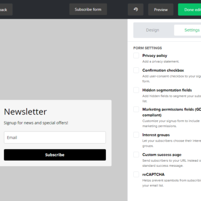 MailerLite Form Settings